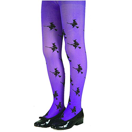 Purple Glitter Witch Child Tights, Large, Purple