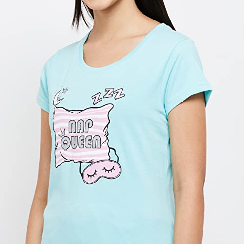 Image of Max Women Nylon Printed Round Neck Capris Set T-Shirt with Capris