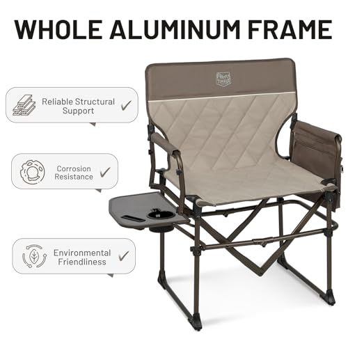 Timber Ridge Aluminum Camping Directors Chair with Side Table Pocket, Portable Folding Chair, Heavy Duty Lawn Chair for Fishing Trip Picnic Concert Outdoor 400lbs, Tan - image 6