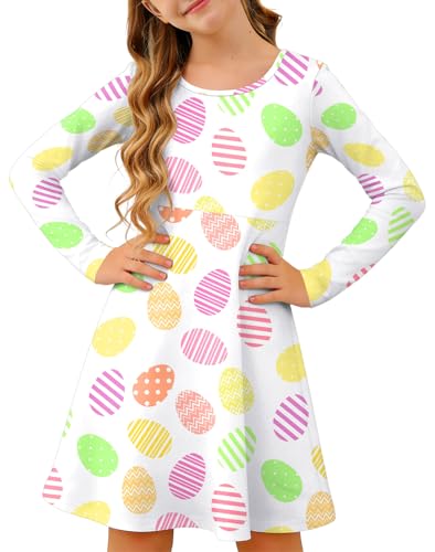 Image of Ithalt Girls Easter Dress Bunny Print Shirts Easter Long Sleeve Dresses Litter Girls Christian Easter Gifts 5-12y