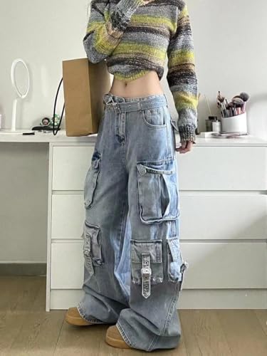 Unisex Multi-Pocket Baggy Jeans Street Cargo Y2k Harajuku Wide Leg Loose Casual Hiphop Grunge Denim Goth Pants3