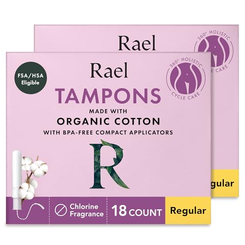 Rael Tampons Compact Applicator - Made with Organic Cotton Moderate Absorbency BPA-Free Chlorine Free Leak Locker Technology (36 Count Regular)