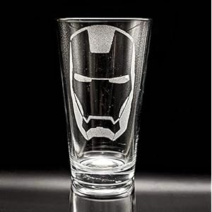 IRON-MAN EMBLEM Engraved Pint Beer Glass | Inspired by Super Hero Comics | Great Drinking Gift Idea!