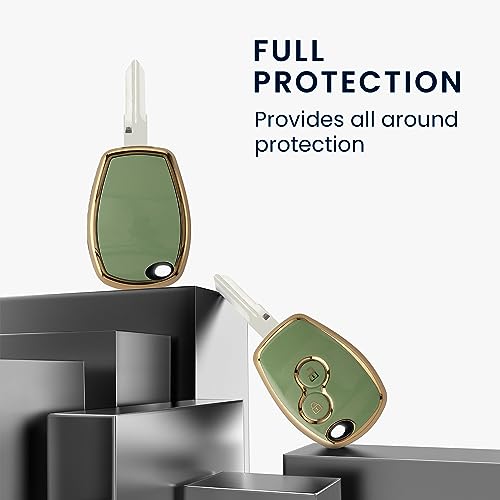 kwmobile Key Cover Compatible with Renault Dacia 2 Button Car Key - Car Key Fob Case Protector - Green/Gold - Image 2