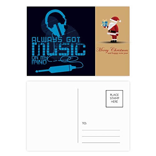 Blaues Headset, Musik, verrücktes Muster, Weihnachtsmann, Postkarten-Set, Dankeskarte, 20 Stück