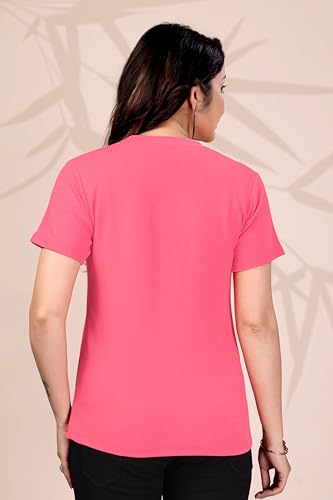 Image of Women Round Neck Printed Cotton Blend Regular Fit T-Shirt