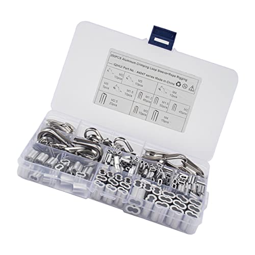 NAMOARLY 250 Pcs Heart Ring Aluminum Set Aluminum Crimping Loop Sleeve Stainless Sleeves Ring Wire Rope Cable Connectors Double Barrel Crimping Loop Cable Loop Crimp Stainless Steel 304