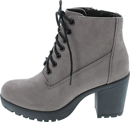 Image of Soda Second Lug Sole Chunky Heel Combat Ankle Bootie Lace up w /Side Zipper | Casual Boots