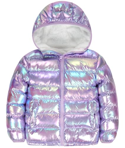 Image of Lovekider 4-12 Years Girls Hooded Puffer Jacket Warmth Padded Winter Coat | Metallic Shine Fabric, Fleece Lining, Windproof, Water Resistant, Keep Warm, Down Alternative, for Cold Weather