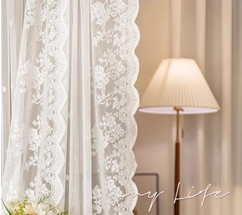 Rideaux en dentelle blanche brodée grand format 228 cm de long - 3