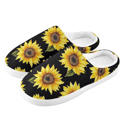 Black Sunflowers Womens Cotton Slippers Lightweight Memory Foam Home Slippers for Bedroom Christmas Presents 6-74