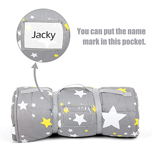 NEDVI Toddler Nap Mat with Carry Bag,Sleeping Bag with Removable Pillow,Measure 55x 21 x 1.5 Inches,Toddler Travel Bed,Lightweight - Cotton Soft,for Preschool, Daycare, Kindergarten - Star