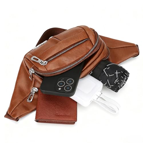 KIRZAX Riñonera Hombre - Riñonera Mujer Cuero PU, Cinturón Ancho Ajustable Desmontable, Gran Capacidad para Negocios (Cobro) & Cotidiano