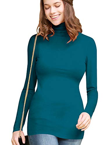 Image of Lock and Love Women's Turtleneck Top Lightweight Long Sleeve Slim Fit Pullover, Soft Rayon Stretch Layering Basic, S-3XL