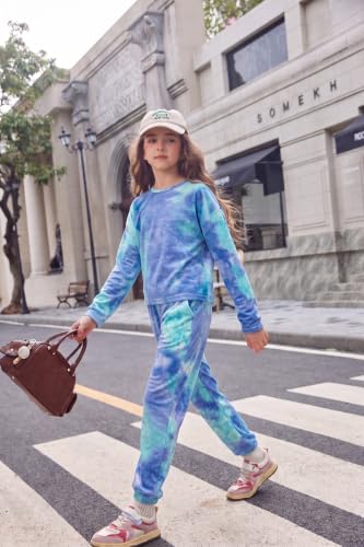 Image of Arshiner Girls 2 Piece Outfits Kids Tie Dye Sweatsuits Set Long Sleeve Shirt and Pants Set Size 5-14 Y