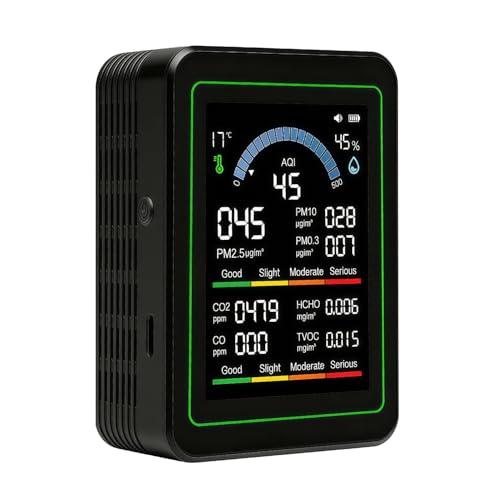 10 in 1 Indoor Air Quality Monitor, Portable Smartair air Quality Tester, Portable Real-Time Detector, with AQI,Fit for Home Cars Hotel Plants and Pets(Black)