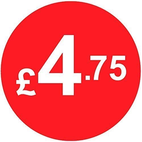 Pack of 500-20mm Price Stickers/Labels - Choose from 10p to £95 - Bright Red - Many Prices to Choose from (£4.75 - Red)