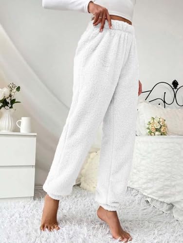 Image of KOTTY Women's Plush Coral Fabric Tapered Fit Pant - Warm Winter Wear with Soft Fuzzy Texture