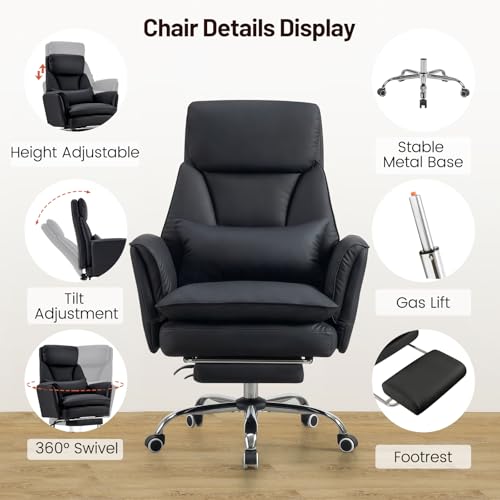Furniliving Big and Tall Office Chair, Ergonomic Computer Desk Chair with Footrest, Wide Seat Reclining Gaming Chair, Flip Armrests for Cross Legged Sitting, Heavy Duty Support up to 400LBS, PU, Black - Image 5