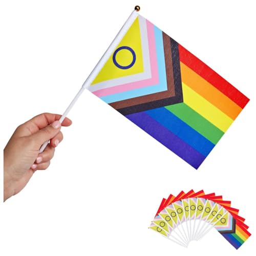 Runesol 12er Packung Regenbogen Homosexuell Pride Handflagge, Pride Stick Flagge, 14 x 21 cm, Mini LGBTQ Handfahne, Kleine Stockfahnen, LGBT Dekoration für Parties, LGBTQ+, Handgehaltene Flaggen