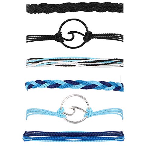 Vsco Bracelets for Women Wave Bracelet for Surfers Braided Rope Friends Woven Adjustable Bracelets Waterproof Handmade Bracelet Sets (H)