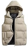 Panegy Mens Hooded Puffer Vest Outwear Jacket Sleeveless with Zipper Pockets Outdoor Thermal Winter Vest Khaki M