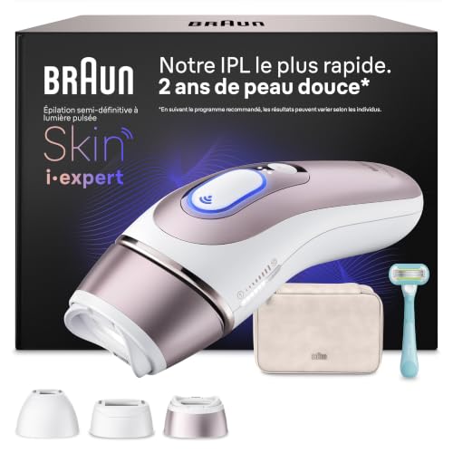 Braun Epilateur Lumiere Pulsee Intelligent Skin i·expert PL7311, Blanc et Bronze – Alternative au Laser à Domicile, Filaire, avec Pochette, Rasoir Gillette...