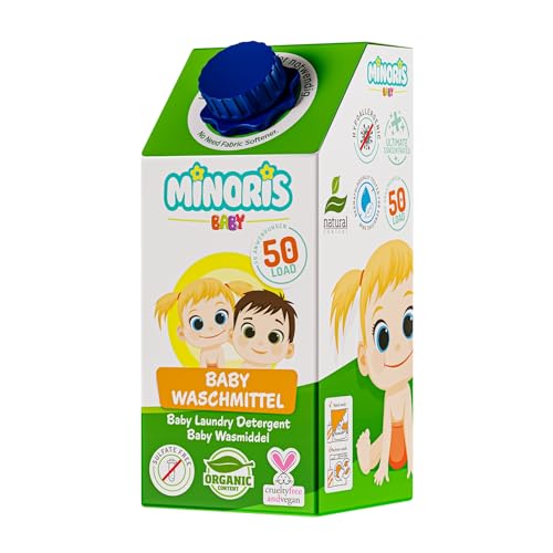 Minoris Detergente para Ropa de Bebé - Suave, Hipoalergénico, Orgánico & Vegano, pH 5.5 Equilibrado para la Piel Sensible del Bebé | Libre de Sulfatos y Parabenos | 1 L - 50 Lavados