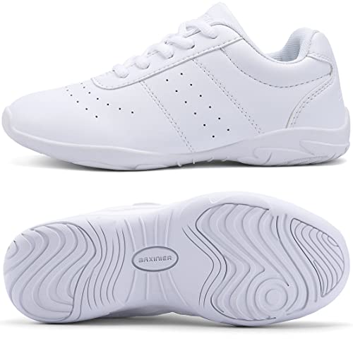 Image of BAXINIER Youth Girls White Cheerleading Dancing Shoes Athletic Training Tennis Walking Breathable Competition Cheer Sneakers