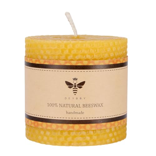 DEYBBY 33 in Beeswax Pillar Candle - Handmade Pure Organic Beeswax Honeycomb Rolled Candle for Home Study Decor Housewarming GFT