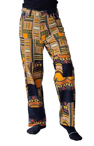 DA'IKI Fitted Jeans with Metal Fly Buttons Handcrafted Cotton Patch African Dashiki