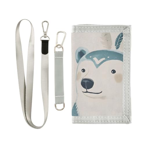 FOLIOSA Indian Bear Cartoon Kids Wallet for Boys Girls Youth, Compact Fabric 4.9×2.9 in