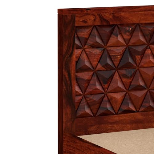 Image of SANKAT MOCHAN Industries Solid Sheesham Wood Honey Brown Tringal Desine Wooden Queen Size Bed Without Storage Double Bed Furniture for Bedroom Living Room (Honey Brown Finish) (DESINE 18)