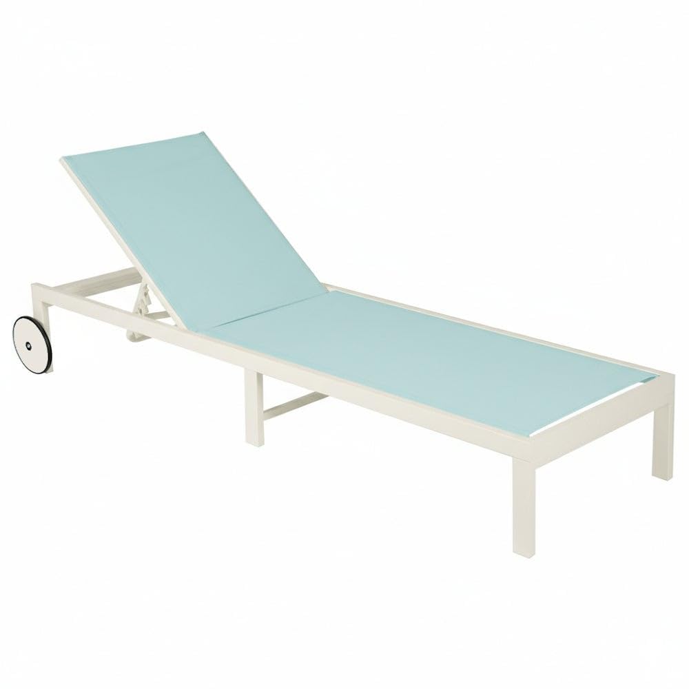 Tumbona de jardín y exterior Zulima Luxe de aluminio blanco y azul turquesa | Reclinable, con Ruedas y textileno transpirable. Tratamiento epoxi para exteriores. Relax en terraza y piscina. Mejorada 2026