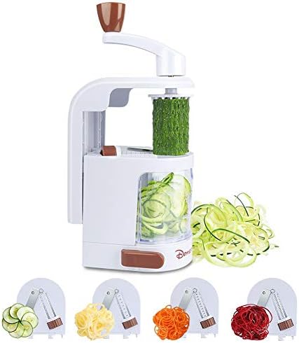 Spiralizer Vegetable Slicer, Domserv 4-Blade Vegetable Spiralizer, Premium Spiral Slicer for Zucchini Noodle, Veggie Pasta Spaghetti Maker for Low Carb Paleo Gluten-Free Meals (Brown)