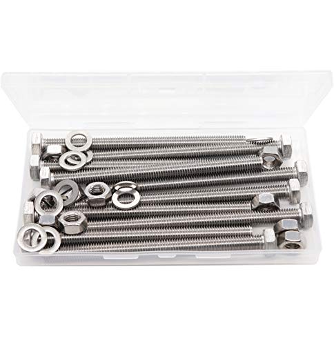 10-Pack M8 x 110mm Hex Bolts and M8 Hex Nuts Flat Washers Lock Washers Kit, 304 Stainless Steel A2-70, Plain Finish, DIN933