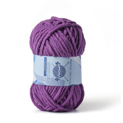Image of Chunky Chenille Yarn for Crocheting, Baby Yarn for Crocheting Soft Blankets, Bulky Yarns for Crochet Amigurumi, 100g (74.3yds) Fluffy Velvet Yarns for Hand Knitting (Purple)
