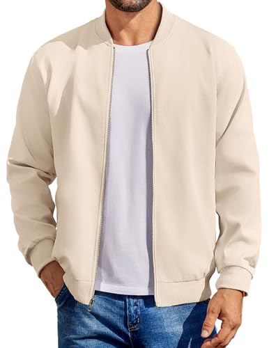 COOFANDY Herren-Bomberjacke aus Baumwolle, leichte Fliegerjacken, lässige Softshell-Jacke, Beige, XL