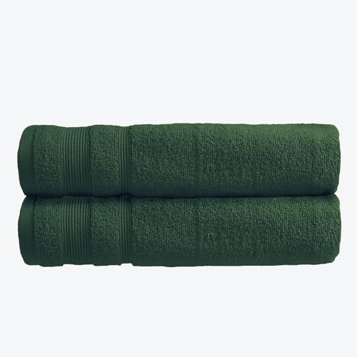 Allure Zero Twist Bath Sheet Set, Extra Large Bath Towel, Pack of 2, 100 x 150cm, 100% Egyptian Cotton (Dark Green)