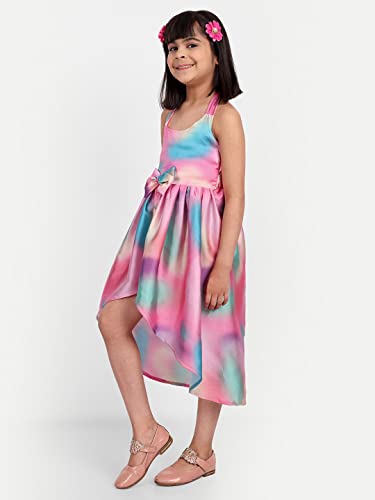 Image of TILISM Girl's Satin Skater Knee-Length Dress (SUPERART02 Multicolour