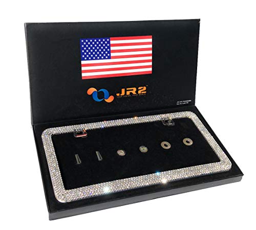 JR2 Luxury Handmade Premium Rhinestone Metal License Plate Frame with Gift Box+Free Premium