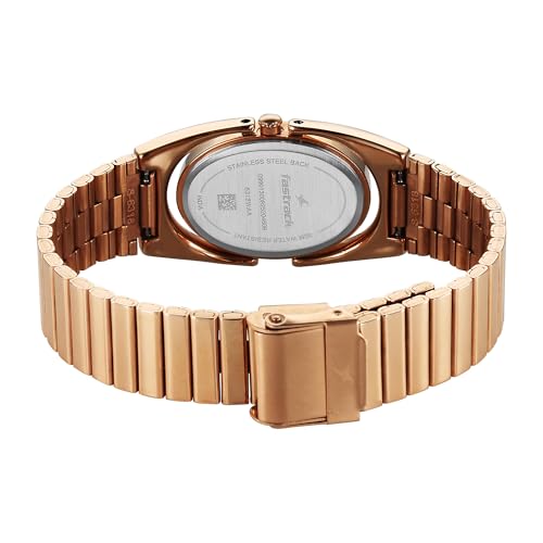 Image of Fastrack UFO Quartz Beige Yellow Shaped Dial Girls Watch | Rose Gold Colour Band | Watches for Girls Analog - 6318WM01