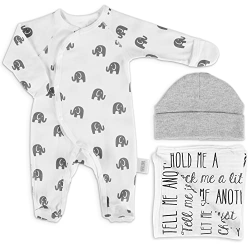 Image of Ocean Drop Designs 3 Pcs Baby Onesie - 100% Cotton Newborn Baby Clothes for Boys & Girls - Unisex Gender Neutral Essentials Gifts (Gray Elephants)