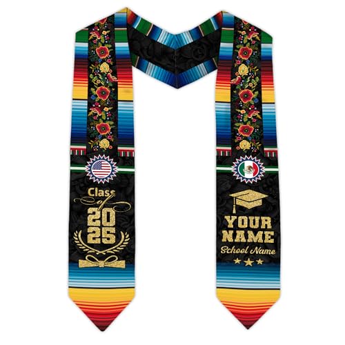 MonkeyVan Custom Mexican Graduation Sash Mexico Graduation Stole 2025 Mexican American Flag Graduation Sash Mexican Graduation M37