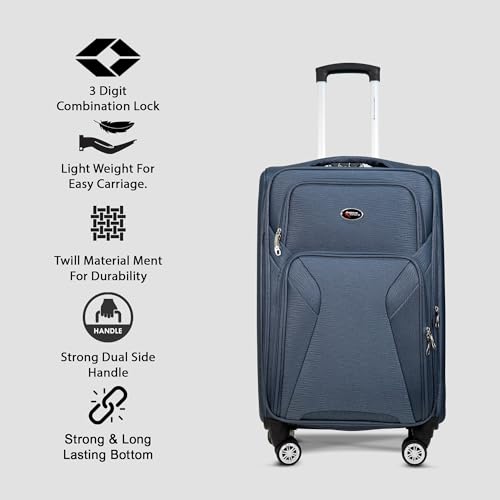 Image of Bite 3-Piece Softside Trolley Luggage Set | 5 Years Warranty | 360 Spinner Wheels, Telescopic Handle, Front Pockets, Twill Fabric, Travel Bag, 5 Years Warranty