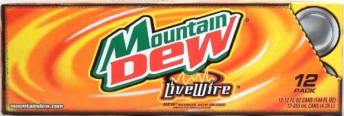 Mountain Dew Live Wire, Dew sparked with orange, 24-pack 12-ounce cans, Fridge Pack Shape