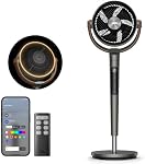 DREO Eventail intelligent pour chambre, Eventails debout pour la maison, 120°+150° Eventaillateur de piédestal oscillant Wi-Fi / Contrôle de la voix, 100ft 20db Circulateur silencieux RGB Éventail, DC Moteur, 6 Modes, 12 Vitesses, hauteur réglable de 37-42''