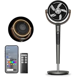 1 of DREO Smart Fan for Bedroom with RGB Light, 150°+120° Omni-directional Oscillating, Quiet Fan, 100ft Air Circulator Pedestal Fan, 12 Speeds, 6 Modes, 37-42'' Height, Wi-Fi/Voice/Alexa, grey