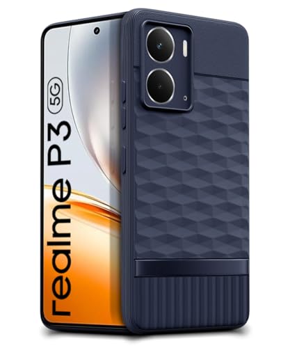 Image of WOW IMAGINE Back Cover for Realme P3 5G with Hexa Cube Design | Ultra Slim Soft Rubberised Case | Inner Velvet Fabric | Matte Silicone Flexible Mobile Case | Camera Protection - Blue