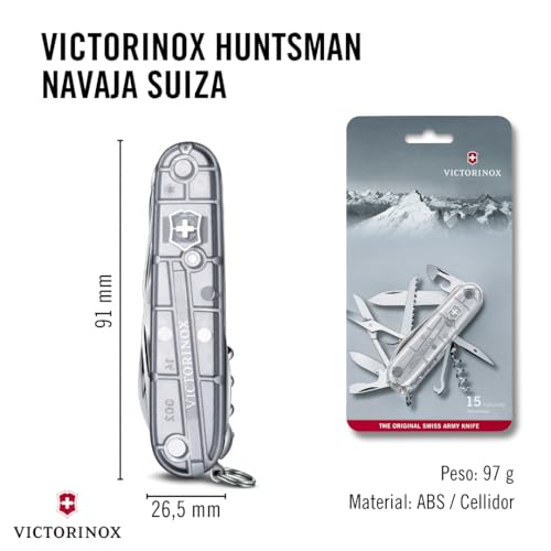 Image of Victorinox Huntsman Swiss Army, 15 Functions Pocket Knife, Silver Tech | Swiss Made Multi-Tool with Wood Saw, Scissors & Screwdriver Compact Design for Camping, Hiking and Daily Carry